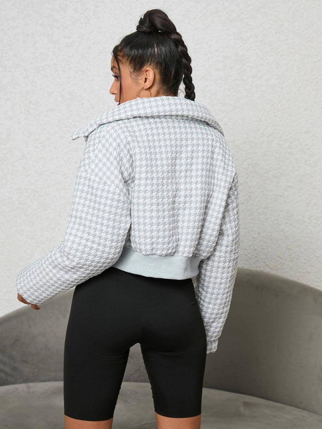 Jacke mit Hahnentrittmuster und Reißverschluss