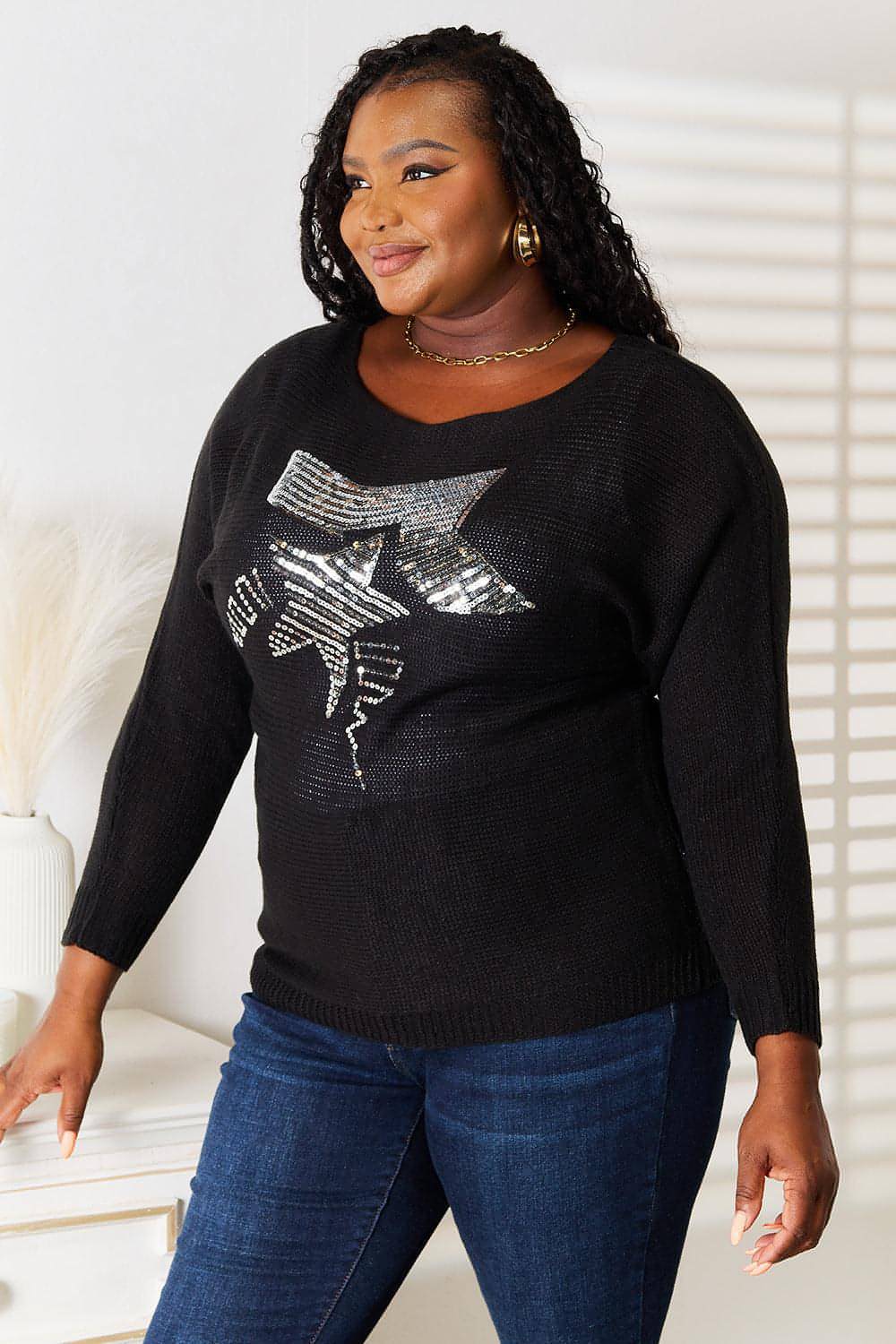 Blusa de punto con mangas dolman y estampado de lentejuelas