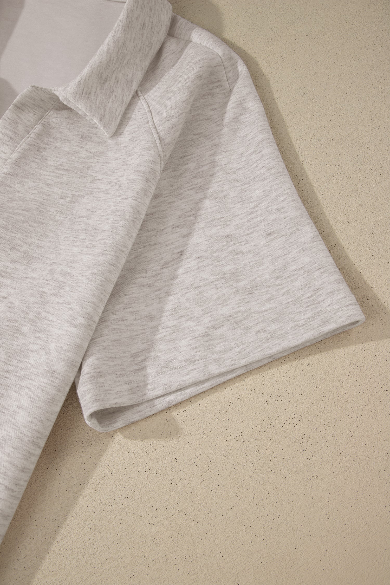 Light Grey Plus Size V Neck Polo Tee Drawstring Loose Pants 2pcs Set