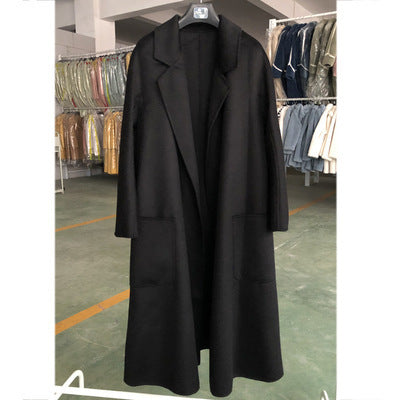 Women's Long Water Ripple Double-Sided Wool Coat – Elegant & Versatile Winter Wear