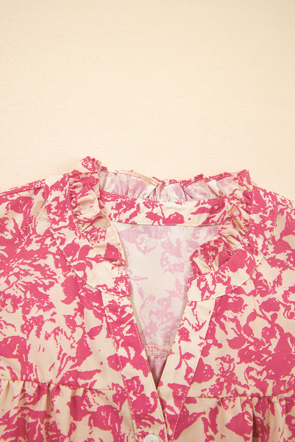 Rose Allover Printed Half Button Neck Ruffle Sleeve Blouse