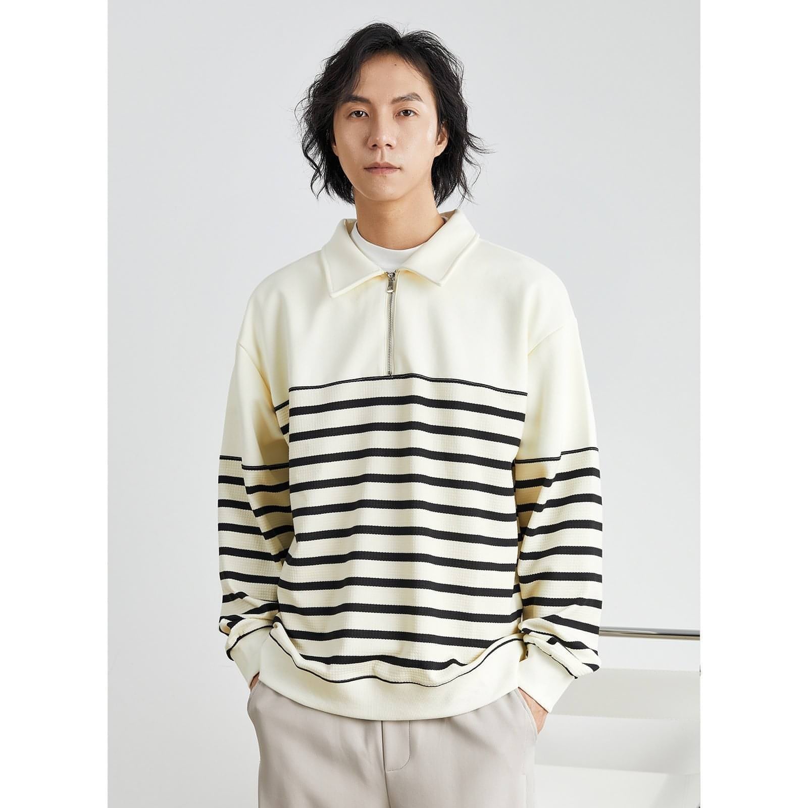 Contrast Color Texture Advanced Lapel Sweater Korean Style
