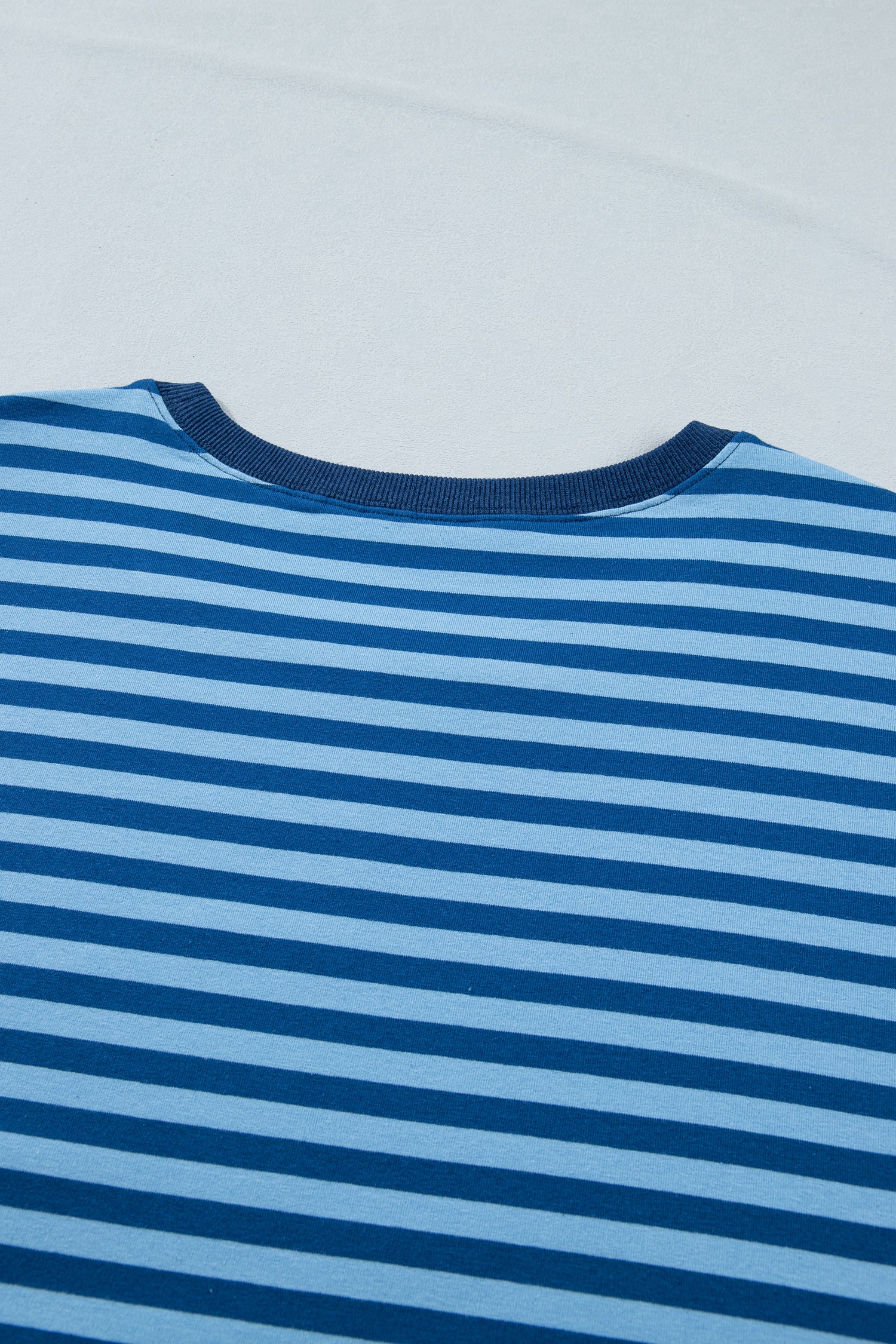 Blue Stripe Plus Size Dropped Shoulder Tee and Shorts Two-Piece Set