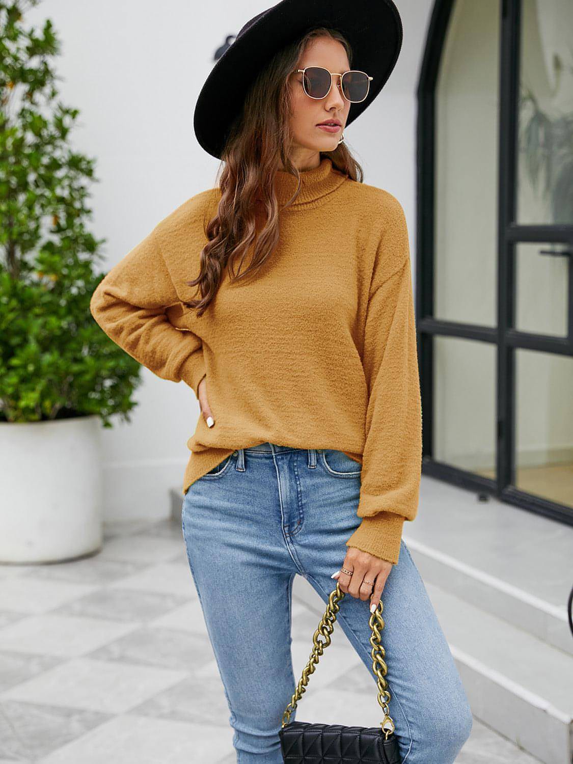 Turtleneck Vállas pulóver