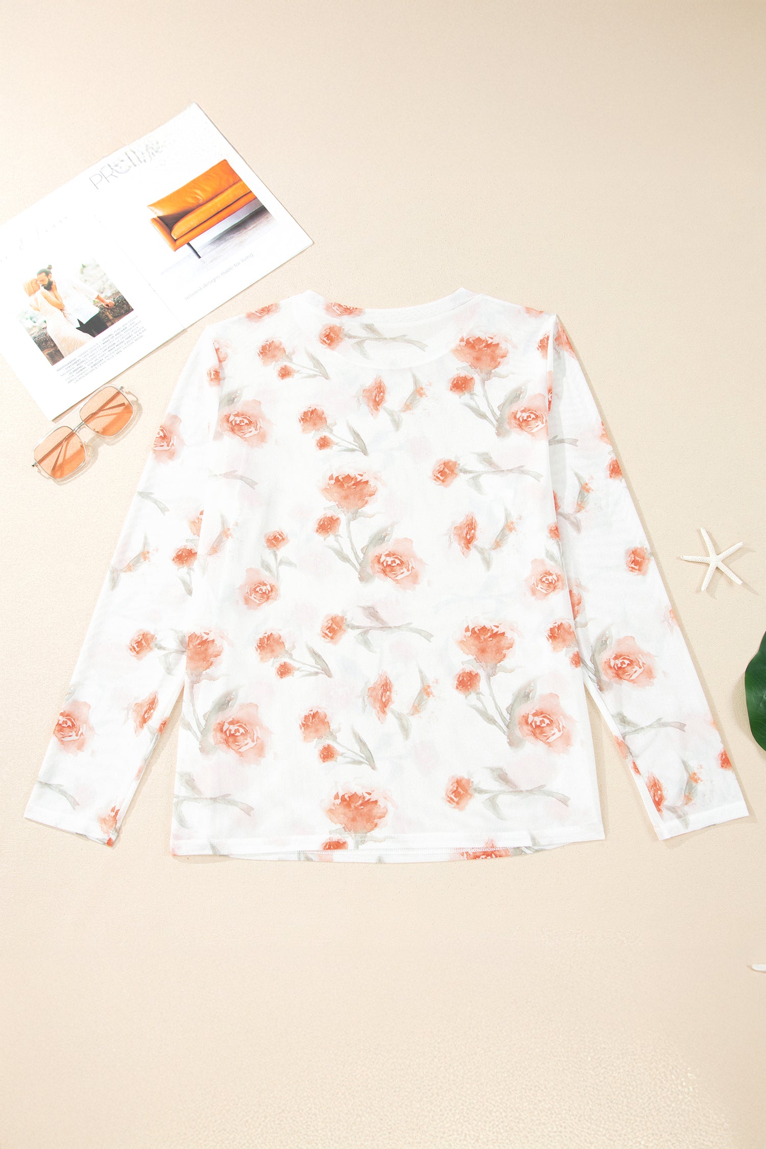 Red Plus Size Floral Print Sheer Mesh Long Sleeve Top