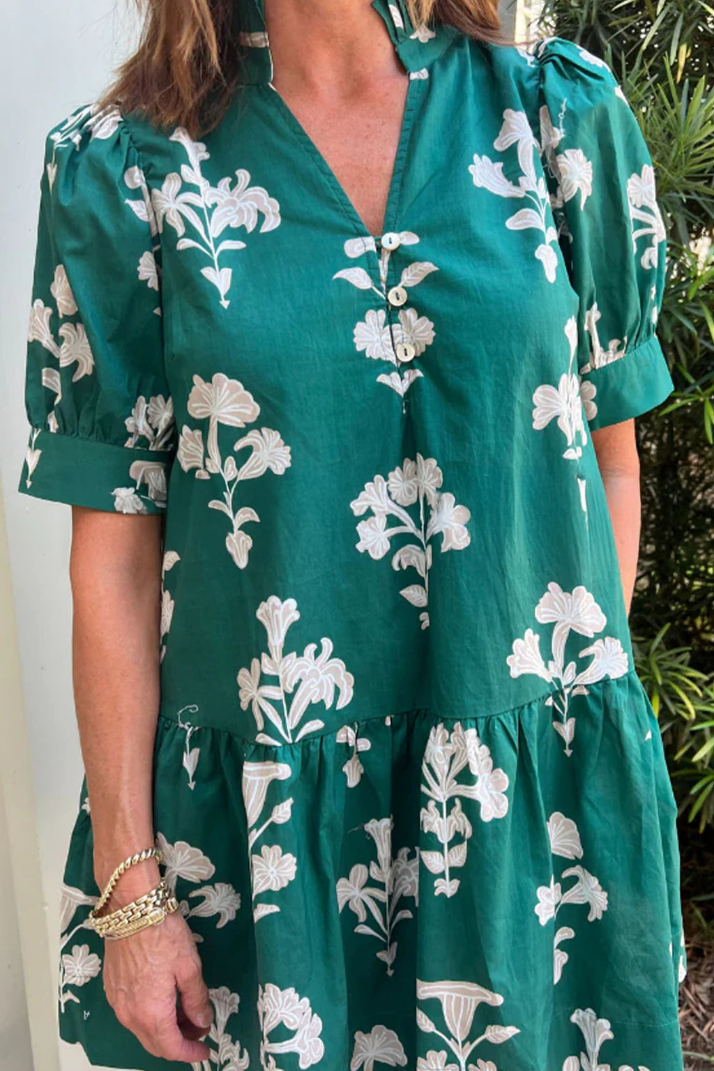 Black Frilled V Neck Puff Short Sleeve Floral Mini Dress