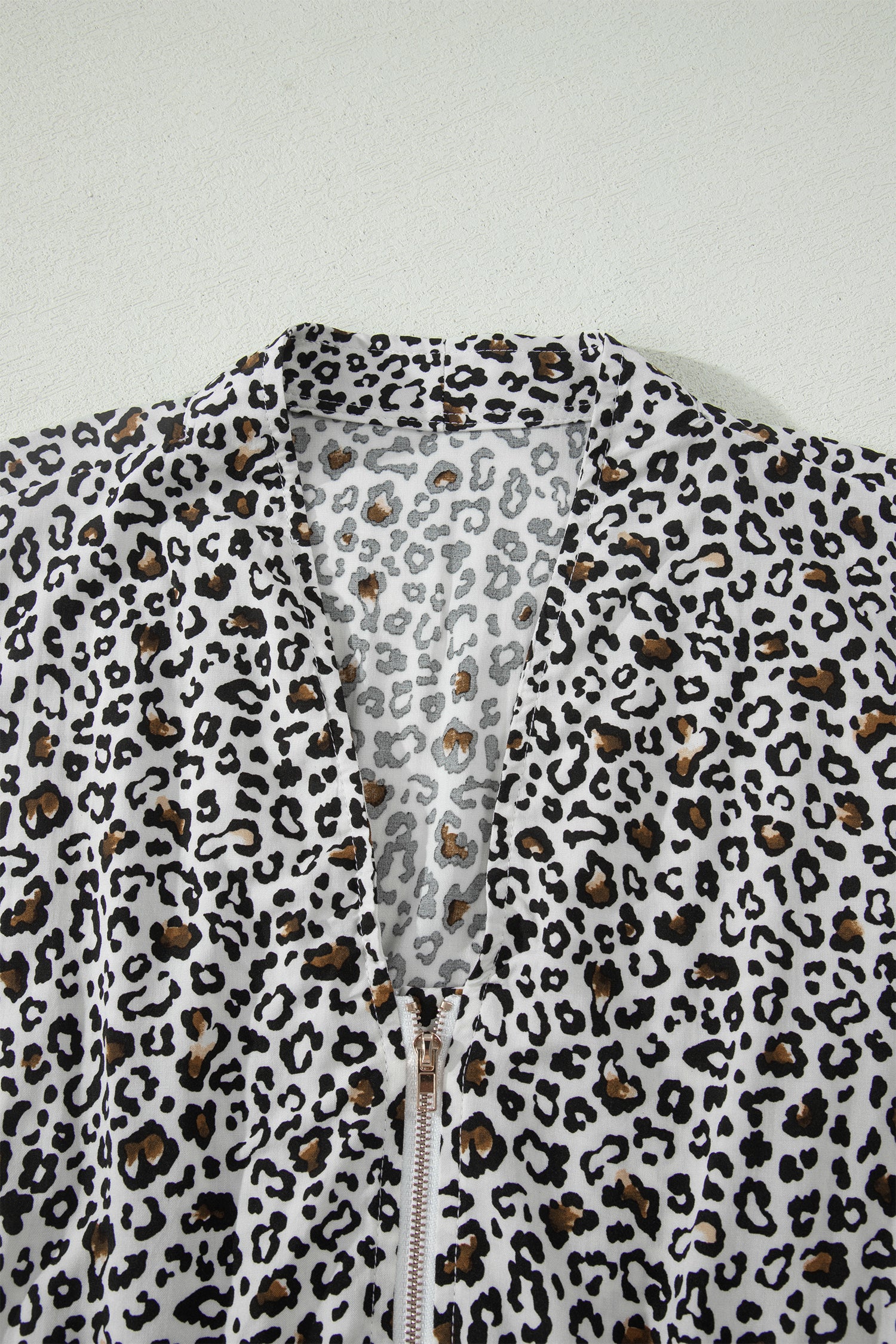 Beige Leopard Zip Front V Neck Cinched Waist Sleeveless Maxi Dress