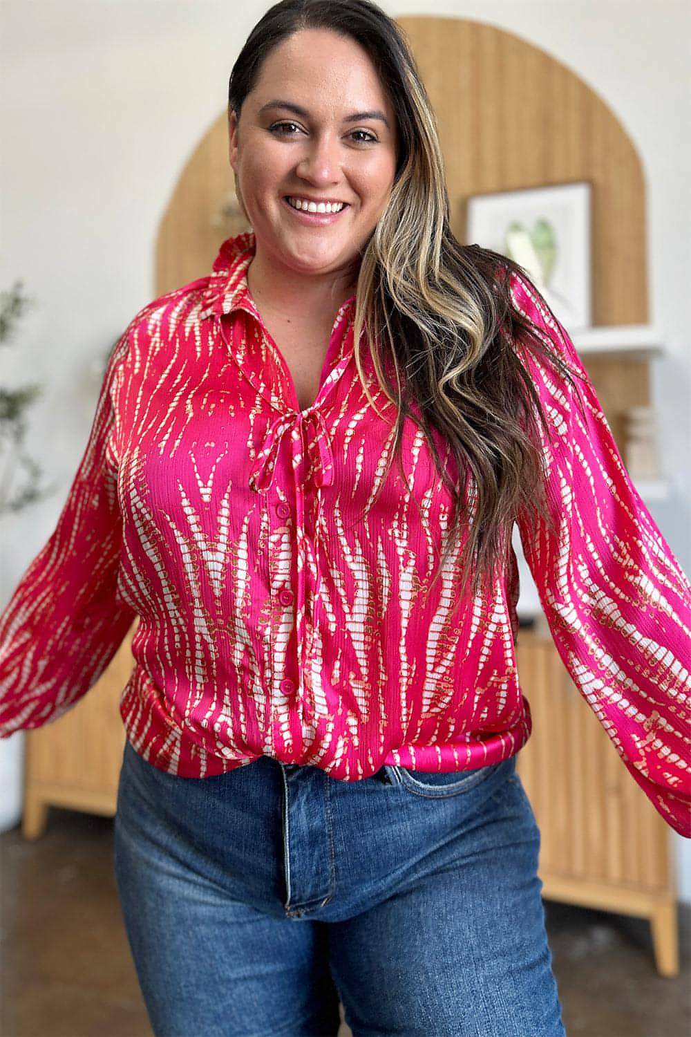 Camisa de manga larga con botones y estampado de tamaño completo de Double Take