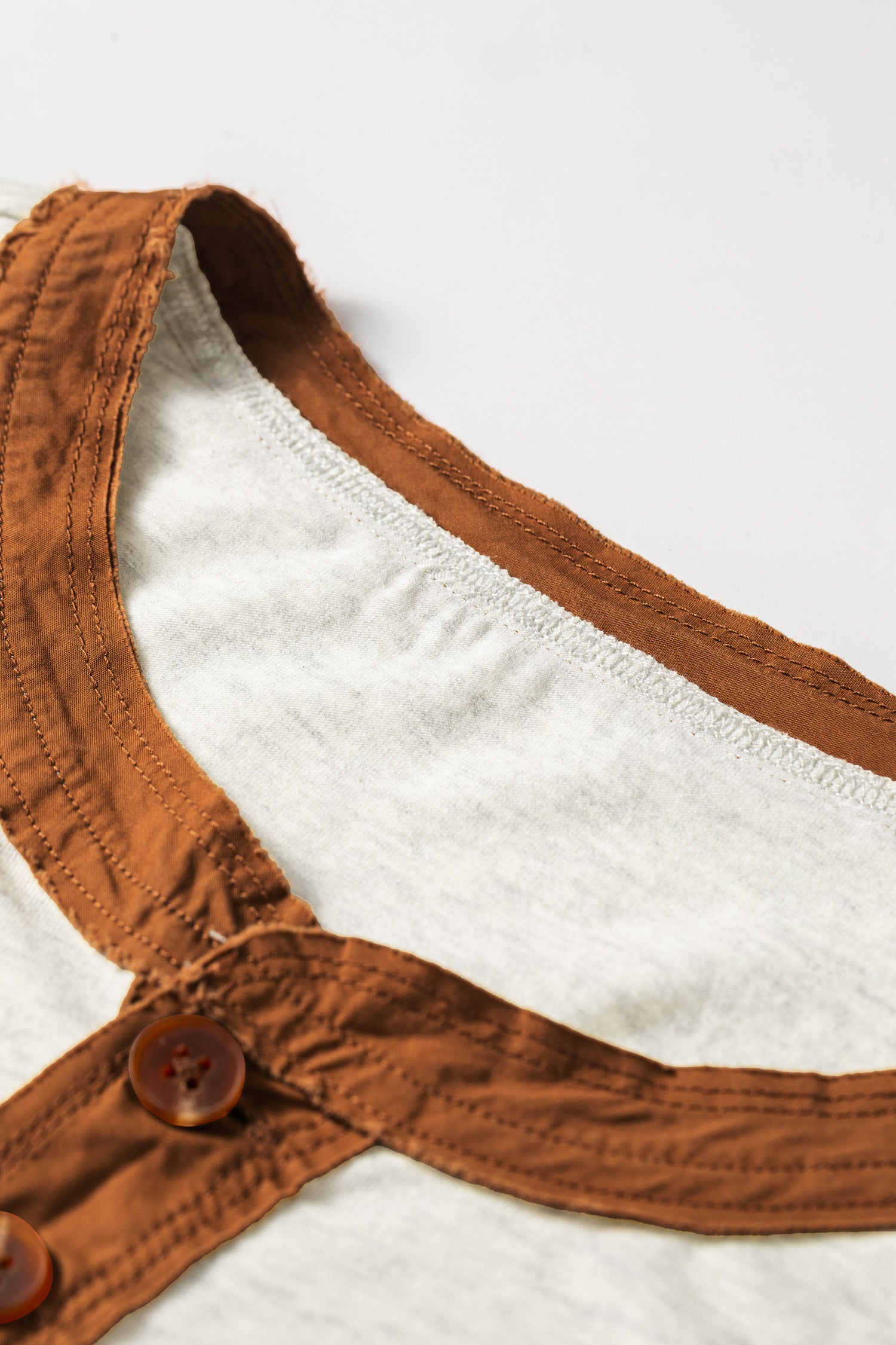 Light Grey Plus Size Distressed Color Block Trim Cotton Henley Tee