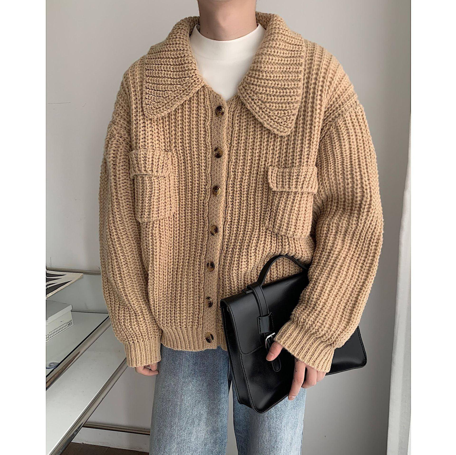 Sweter de lapela de inverno Cardigã solto de peito único