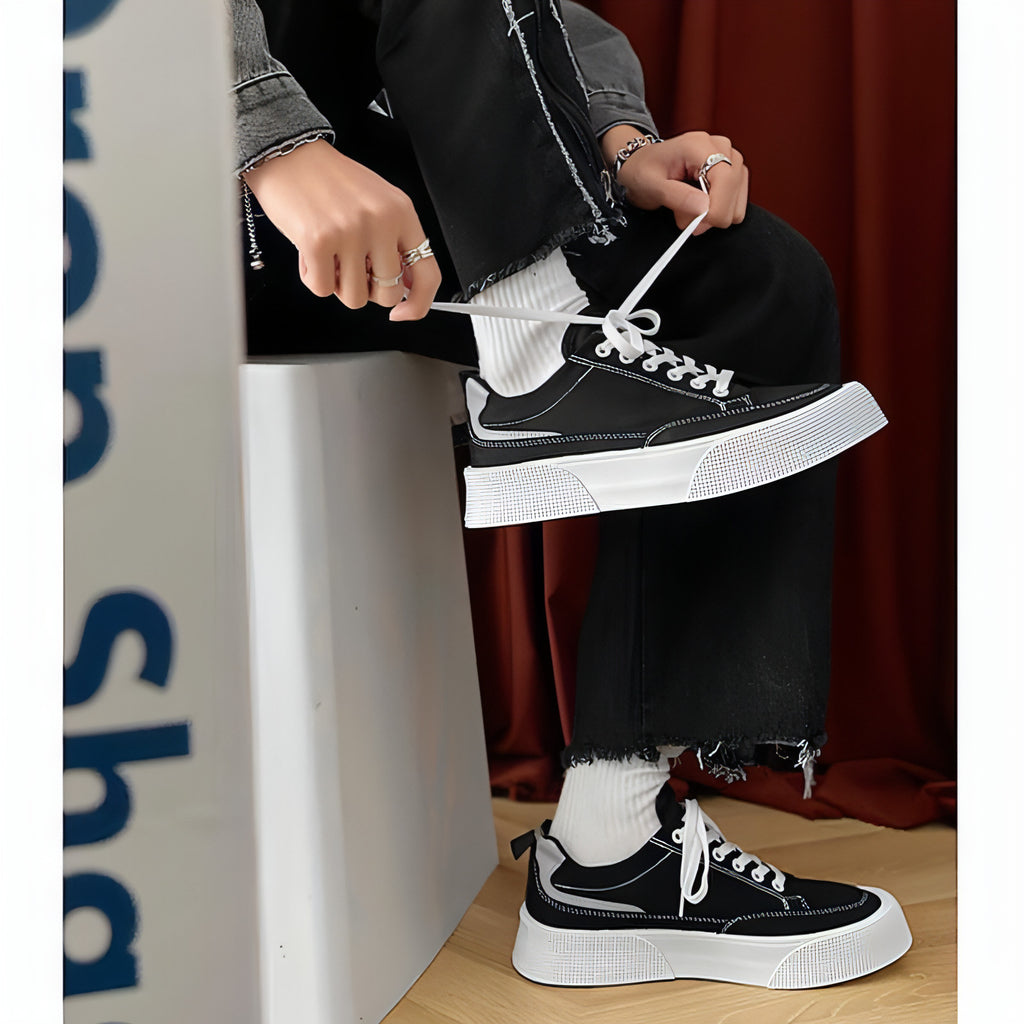 Zapatillas deportivas informales de lona transpirables de plataforma baja para hombre