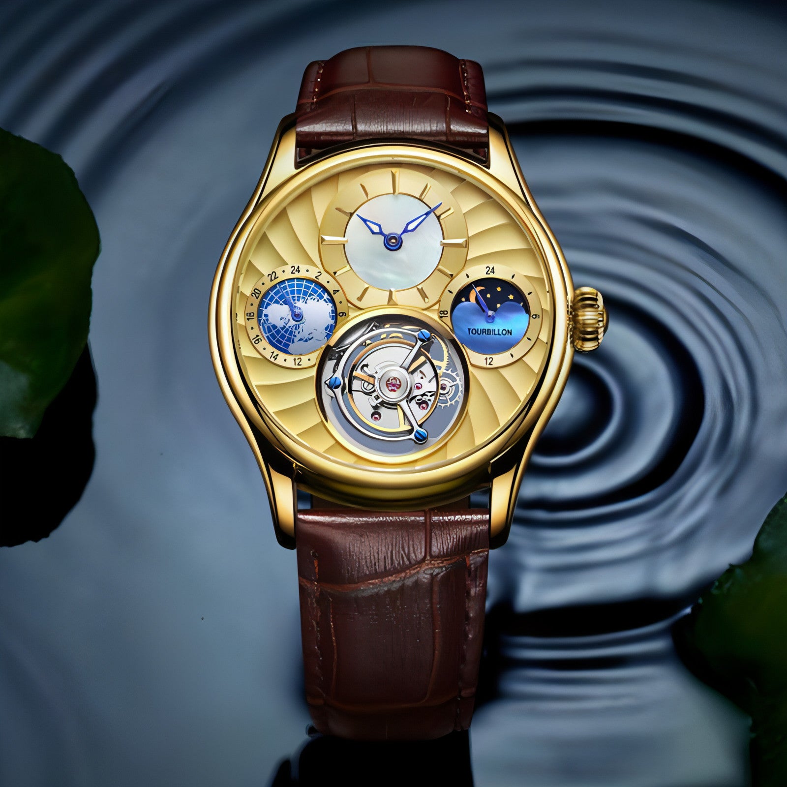 Relógio mecânico de negócios masculino automático Tourbillon Hollow