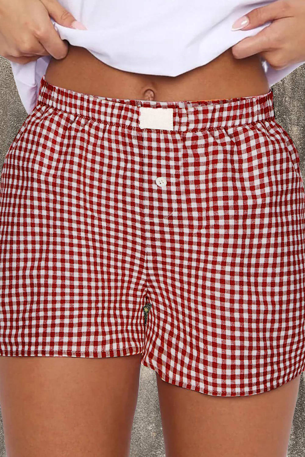 Rot karierte Shorts mit Gingham-Print und hoher Taille