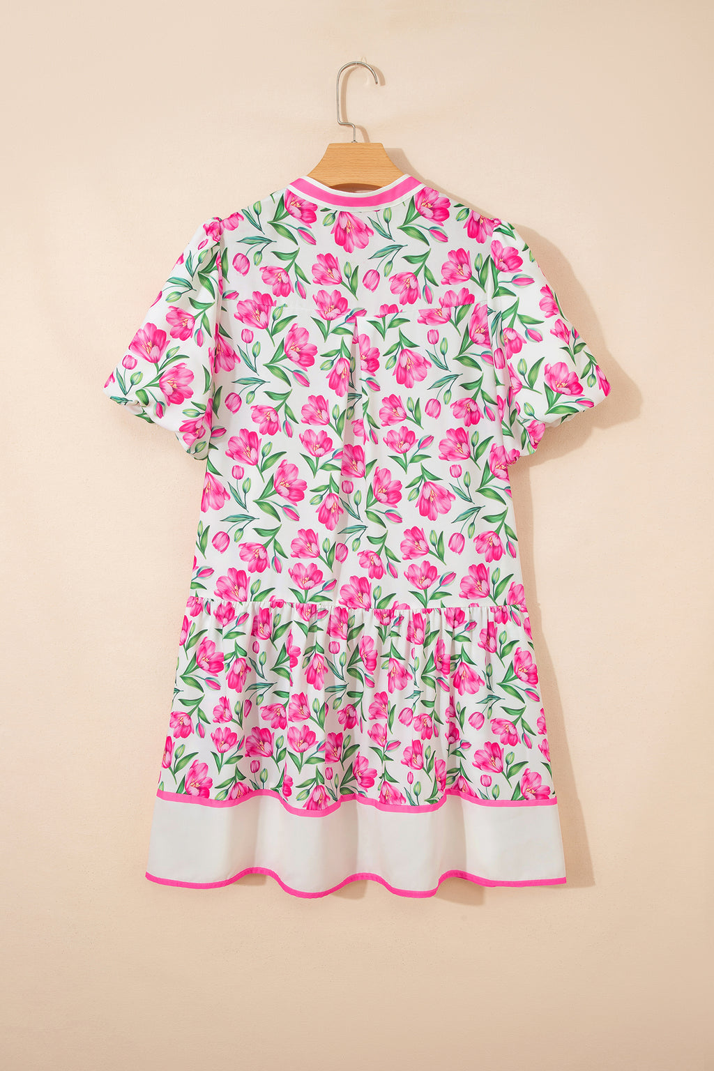 Multicolour Sweet Floral Print Striped Color Block Trim Short Dress