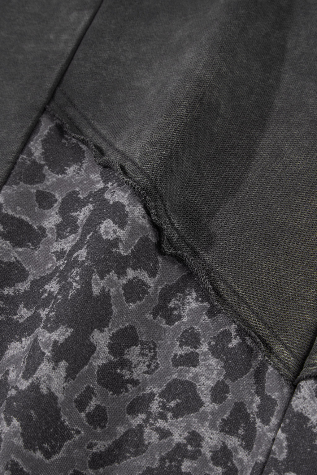 Dark Grey Plus Size Leopard Patchwork Mineral Wash Wide Leg Pants
