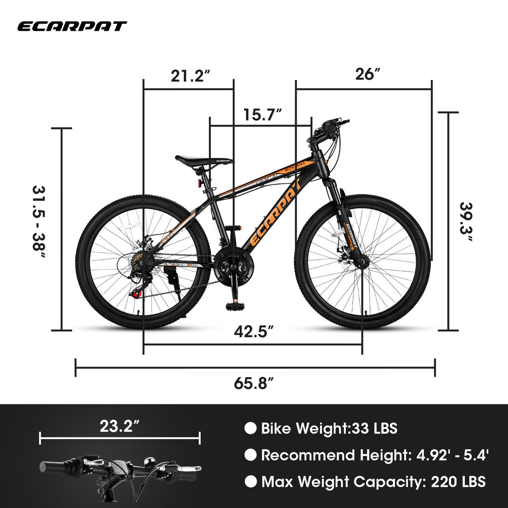 City-Cruizer – 24" Carpat™ ALUMINIUM Mountain Bike (21-Speed, Black-Orange)
