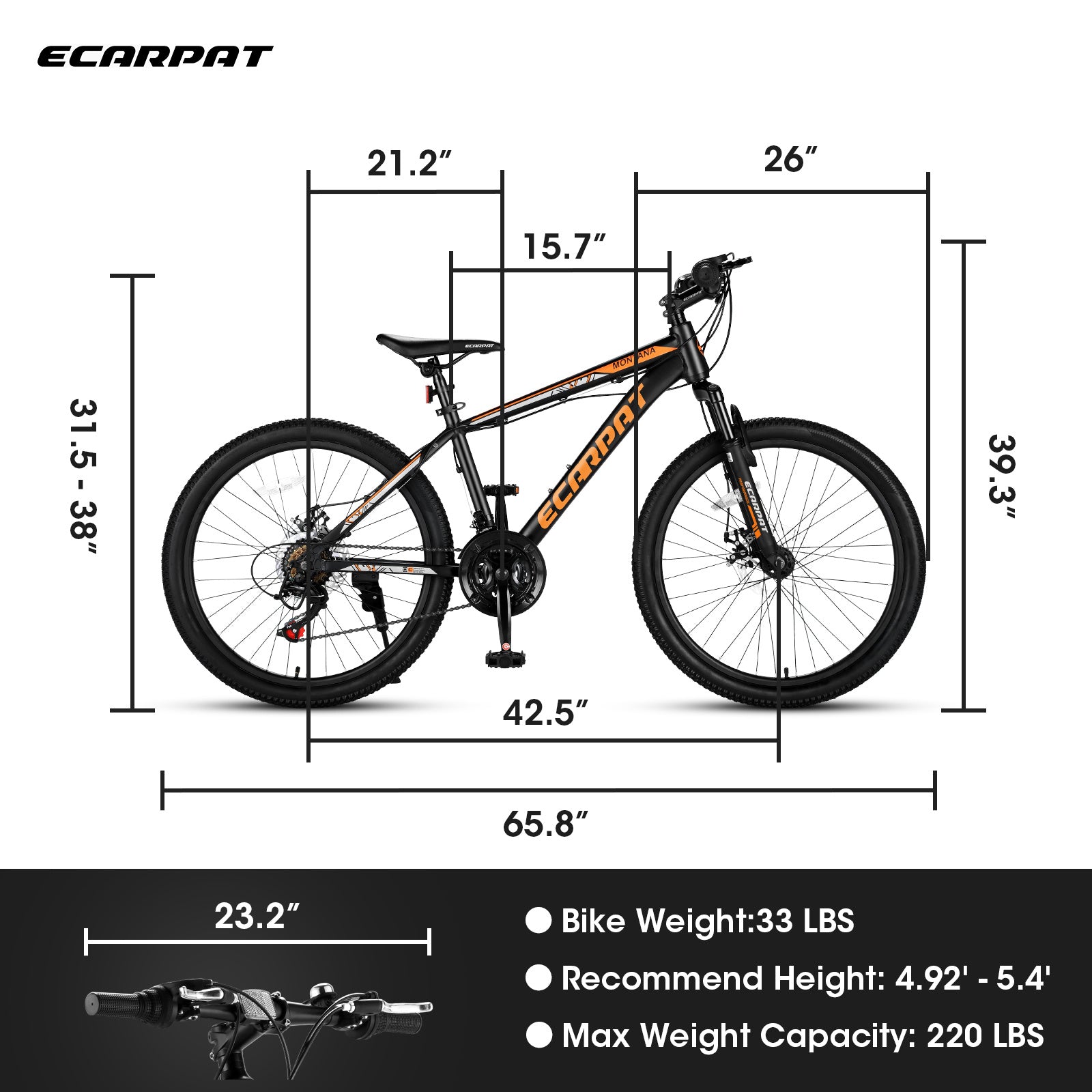 City-Cruizer – 24" Carpat™ ALUMINIUM Mountain Bike (21-Speed, Black-Orange)