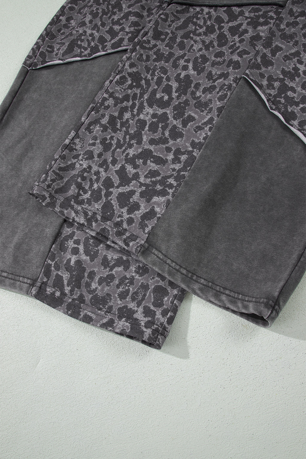 Dark Grey Plus Size Leopard Patchwork Mineral Wash Wide Leg Pants