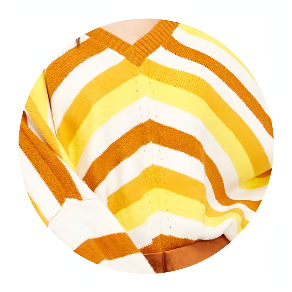 New striped stitching loose V-neck sweater women