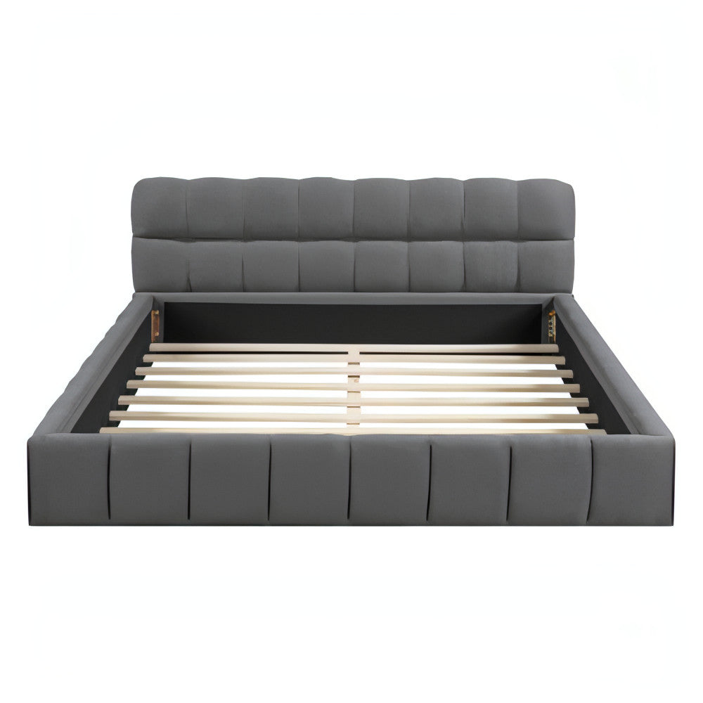 LuneluX_Home – 81.7" Upholstered Double Bed with Soft Linen Backrest (Gray)