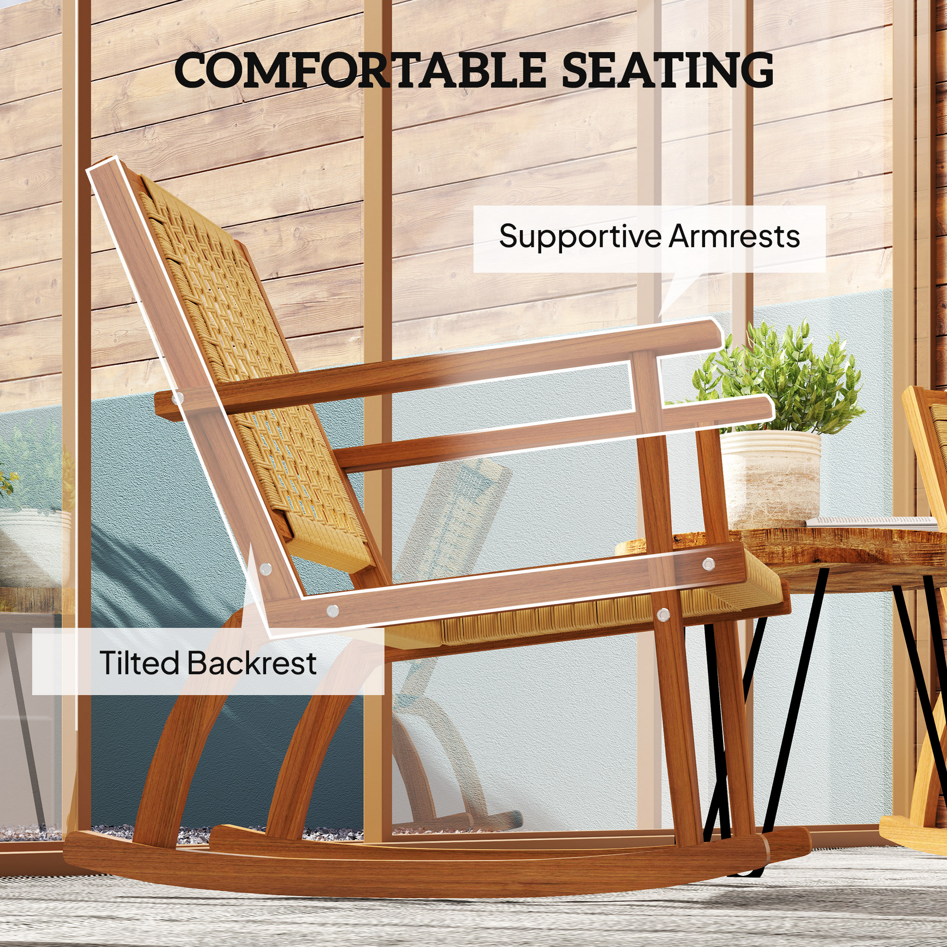 LuneluX_Garden™ Outdoor Acacia Wood Rocking Chair Set – 2-Piece Patio Lounge Chairs
