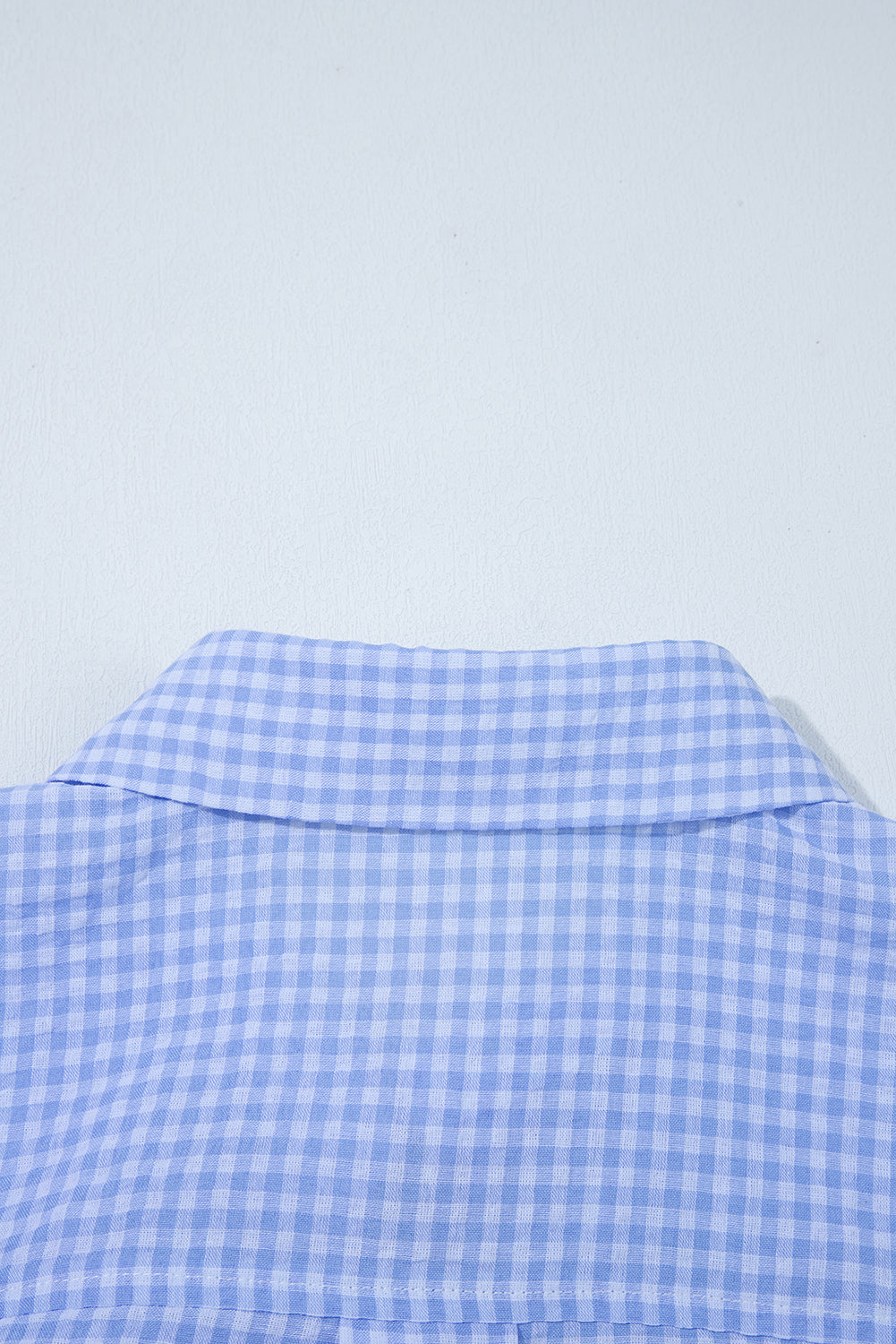 Light Blue Gingham Short Puff Sleeve Button Up Shirt