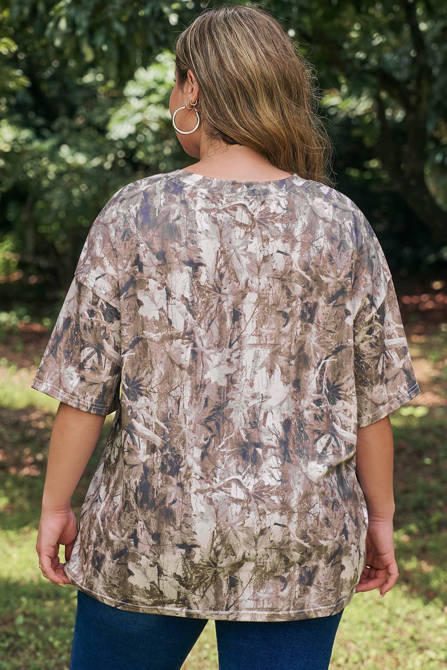 Khaki Plus Size Woodland Camouflage Print T Shirt
