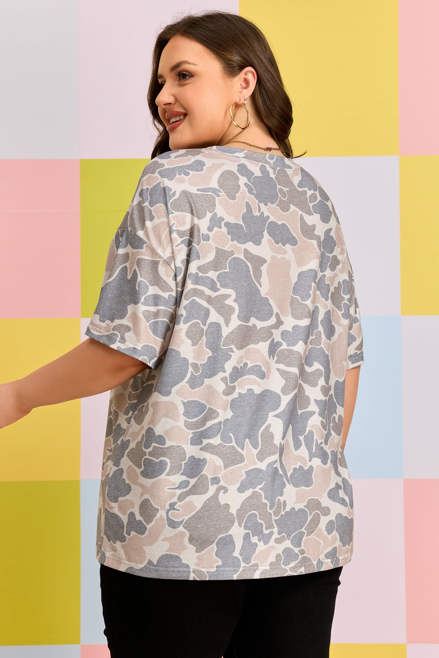 Multicolour Retro Camouflage Print Plus Size T Shirt