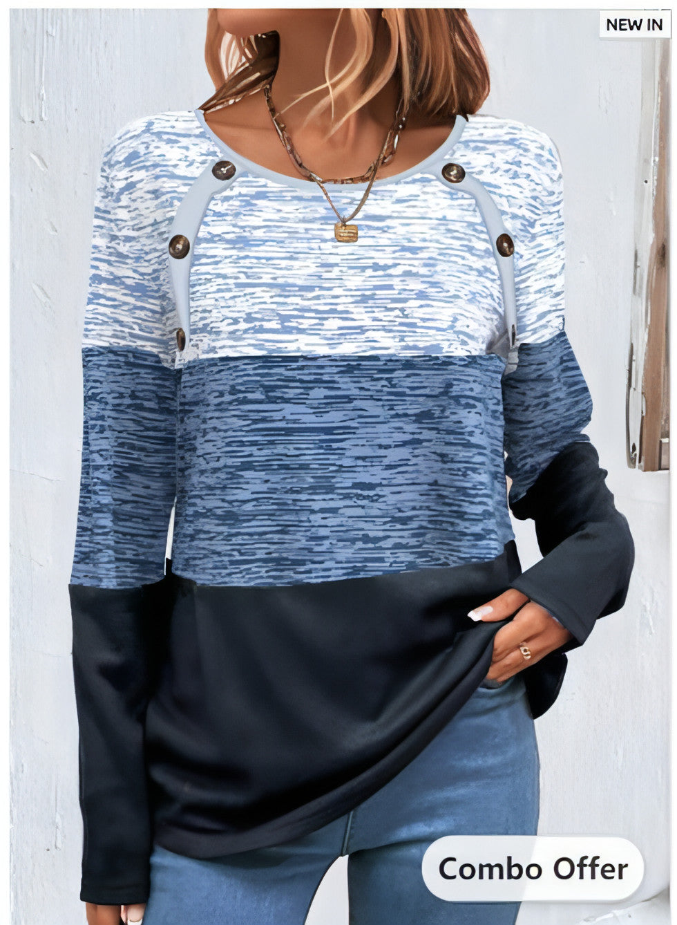 Camiseta de manga larga con botones para mujer
