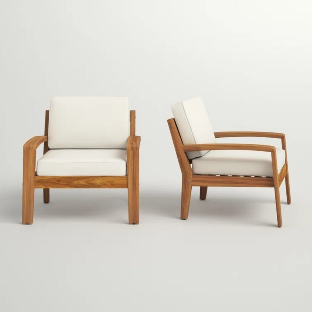 LuneluX_Home - Garden Club Chair Set (2 pcs, Acacia Wood & Beige Cushions)
