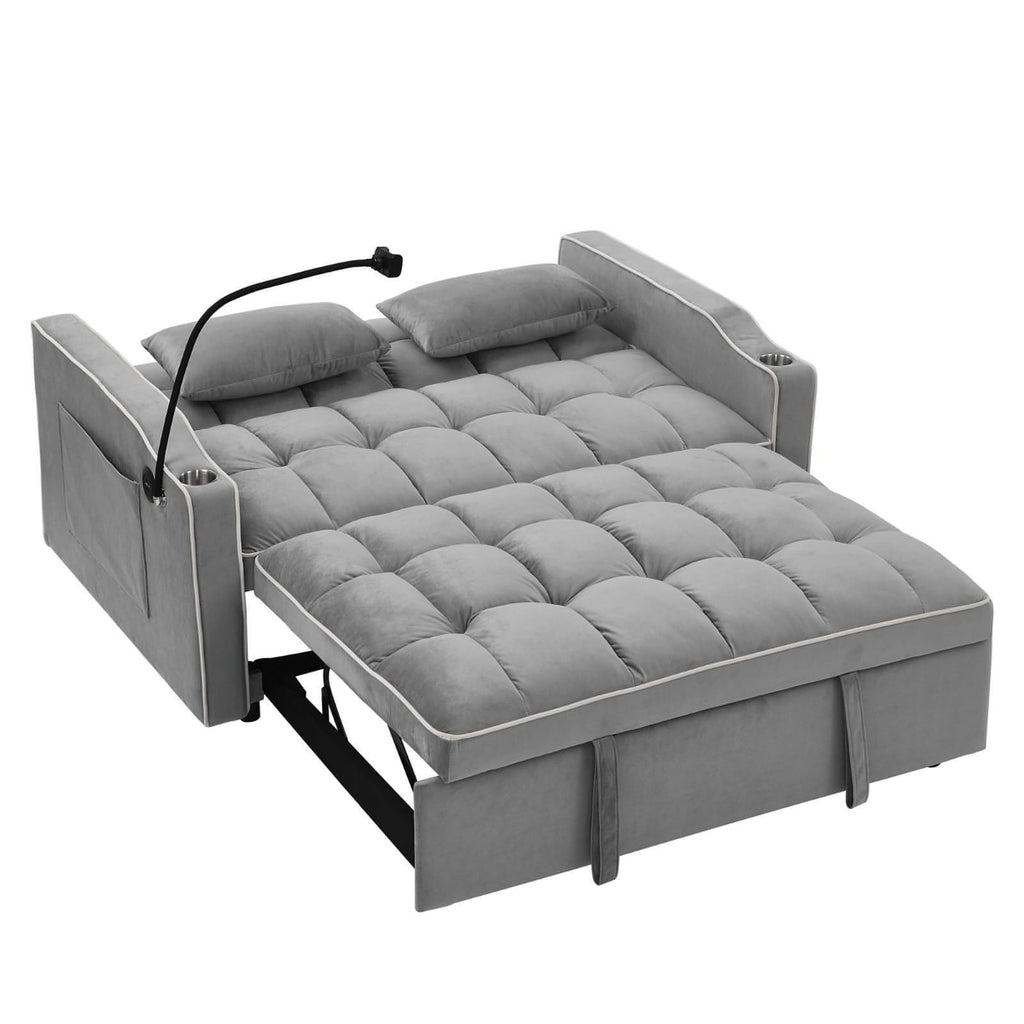 LuneluX_Home – 55.5" Foldable Velvet Sofa Bed (Adjustable in 3 Lengths, Gray)