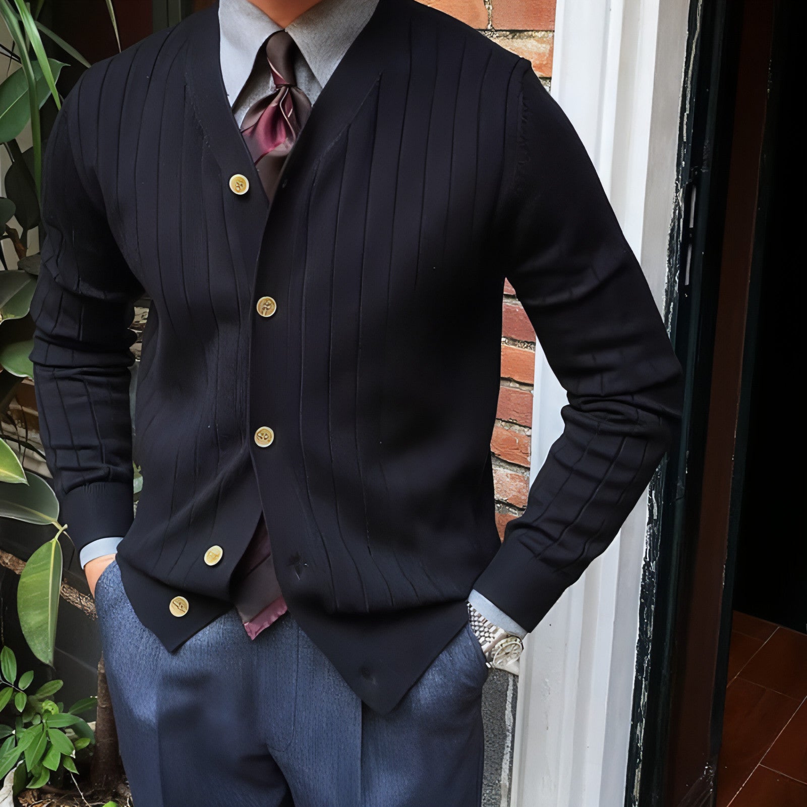 Cárdigan de punto para otoño e invierno para hombre