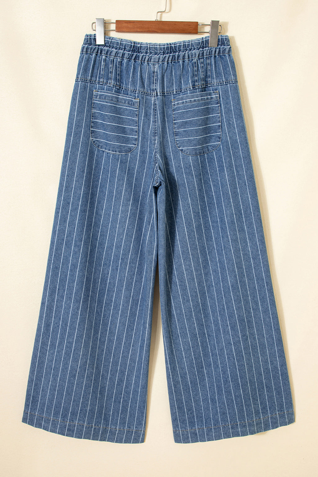 Sky Blue Stripe Plus Size Buttoned Loose Wide Leg Denim Pants