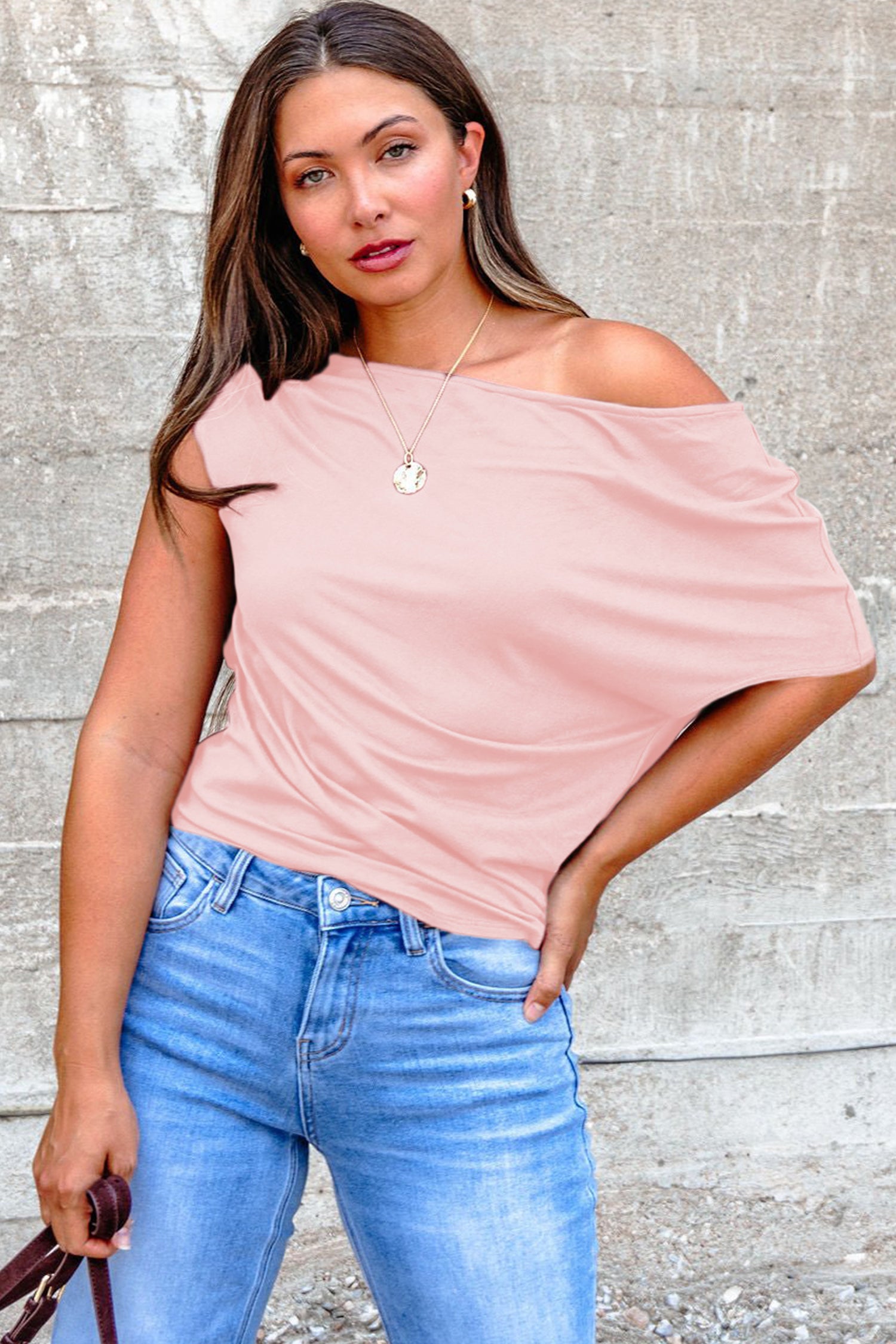 Black Plus Size Solid Color Asymmetric Neck Short Sleeve Blouse