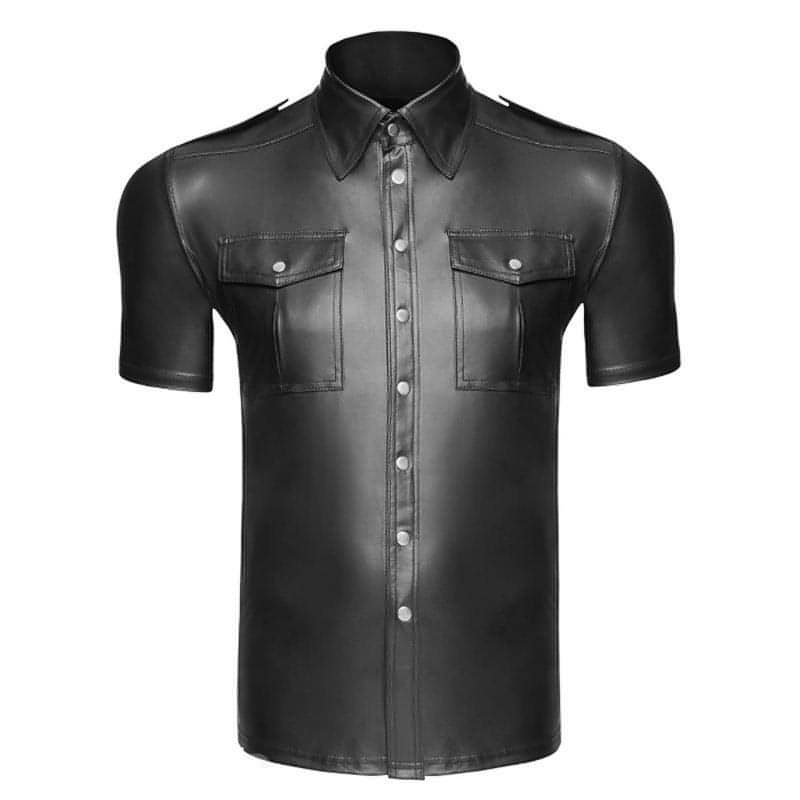 Camisa de vestir de charol para hombre, trajes de cuero discretos para escenario