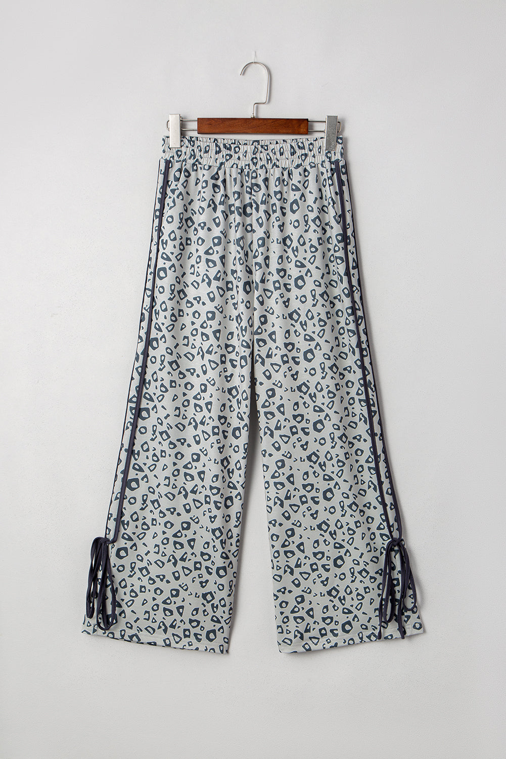 Gray Leopard High Waist Side Bow Straight Leg