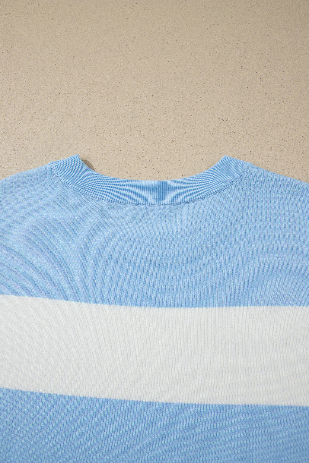 Sky Blue Stripe Colorblock Plus Size Short Sleeve Sweater