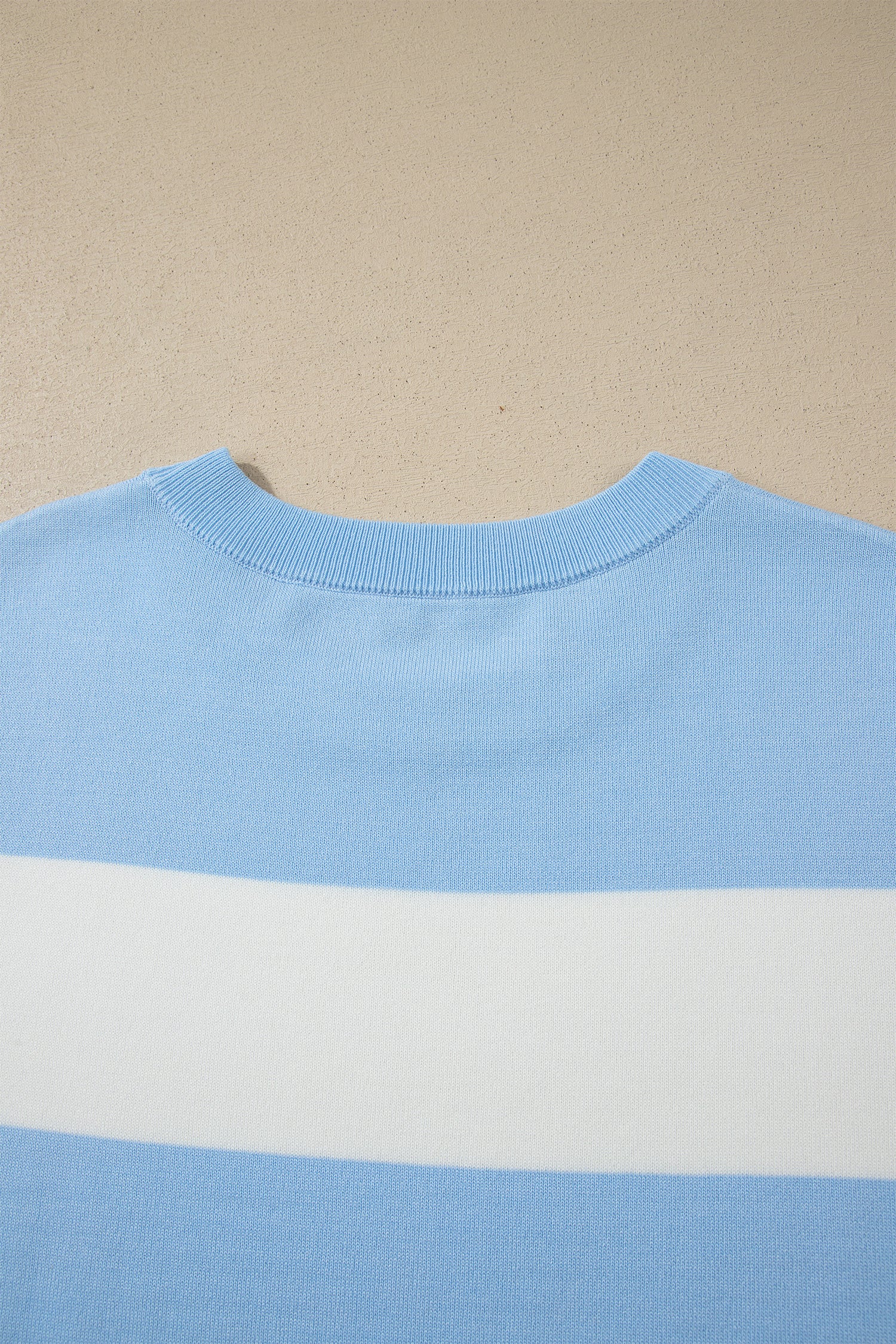 Sky Blue Stripe Colorblock Plus Size Short Sleeve Sweater