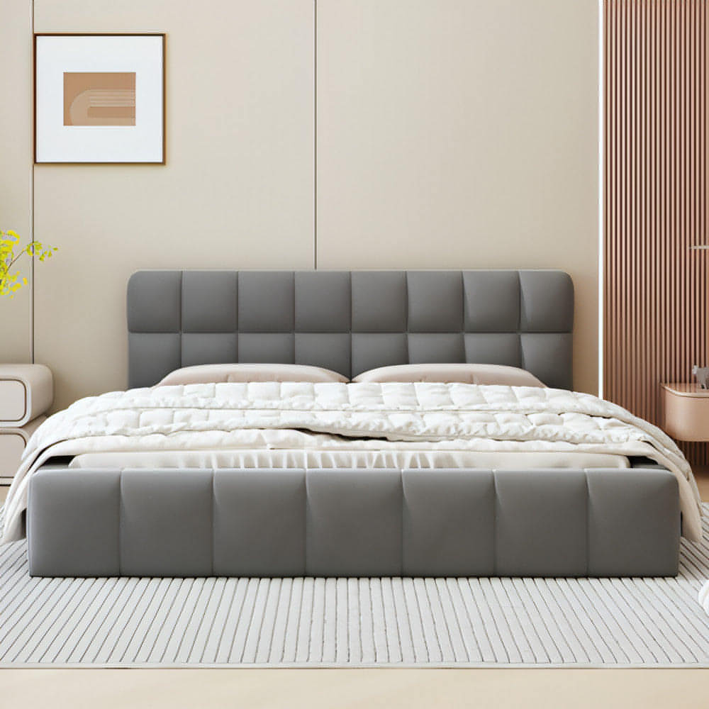 LuneluX_Home – 81.7" Upholstered Double Bed with Soft Linen Backrest (Gray)