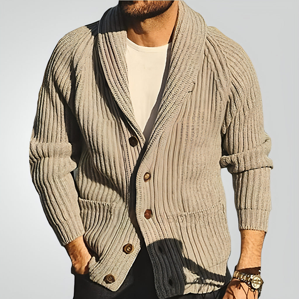 Cárdigan de punto con solapa para hombre, suéter de botones de moda con bolsillos, ropa de abrigo, top de manga larga para primavera y otoño
