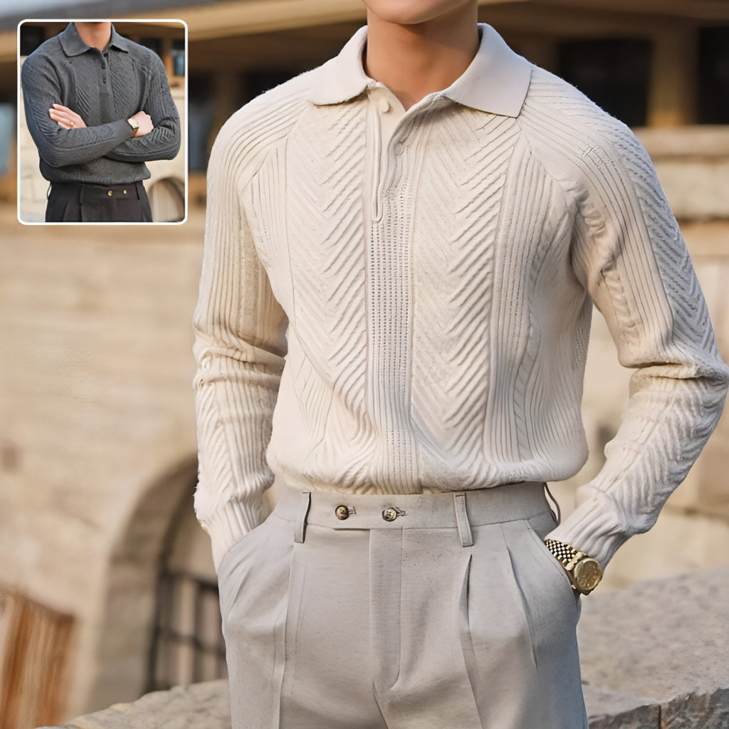 Mäns lapel stickad tröja vinter pullover långärmad toppkläder