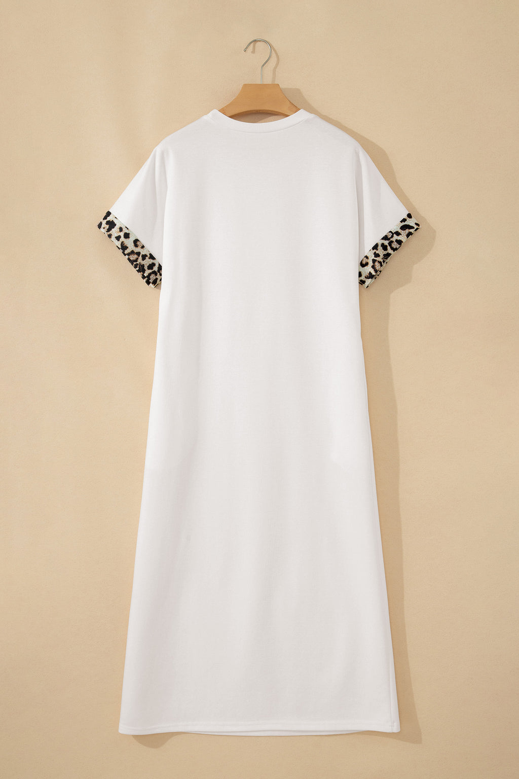 Dark Grey Contrast Leopard Bow Patched Short Sleeve T Shirt Long Dress
