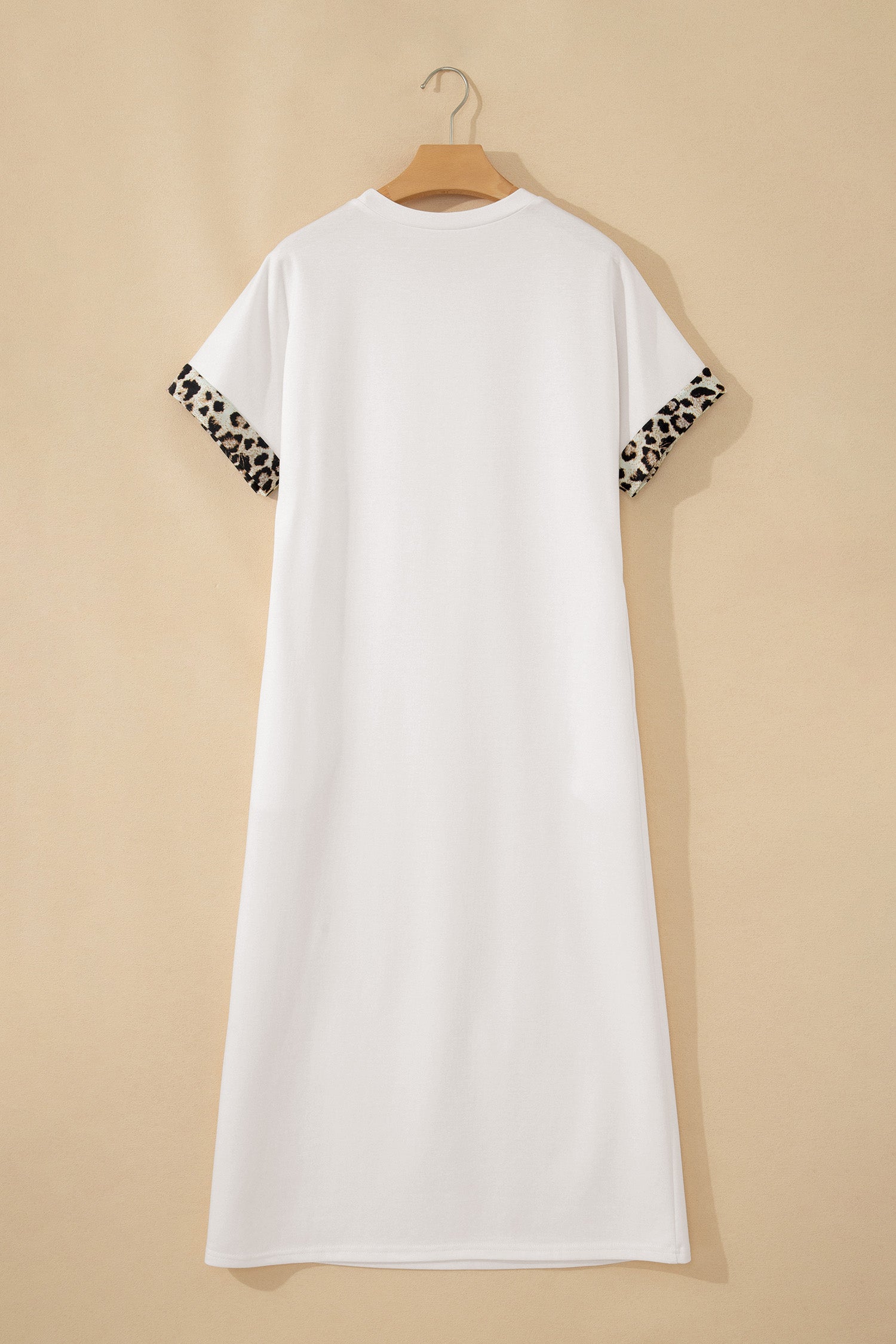 Dark Grey Contrast Leopard Bow Patched Short Sleeve T Shirt Long Dress