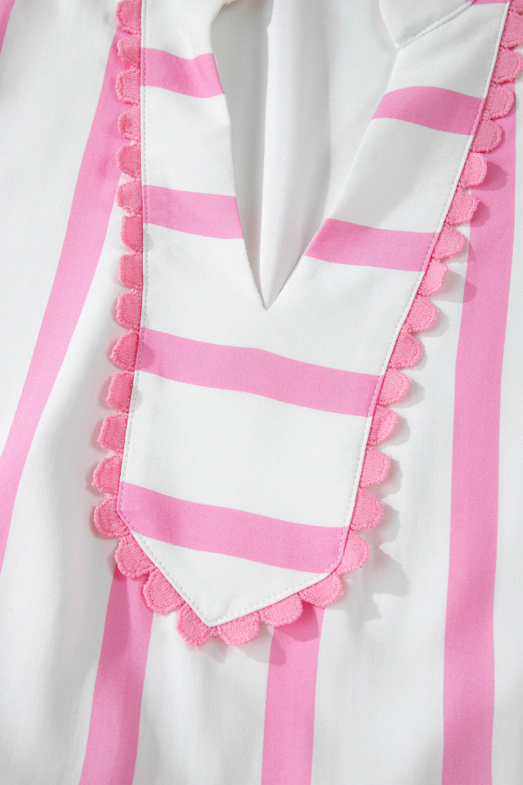 Pink Stripe Plus Size V Neck Short Puff Sleeve Tiered Maxi Dress