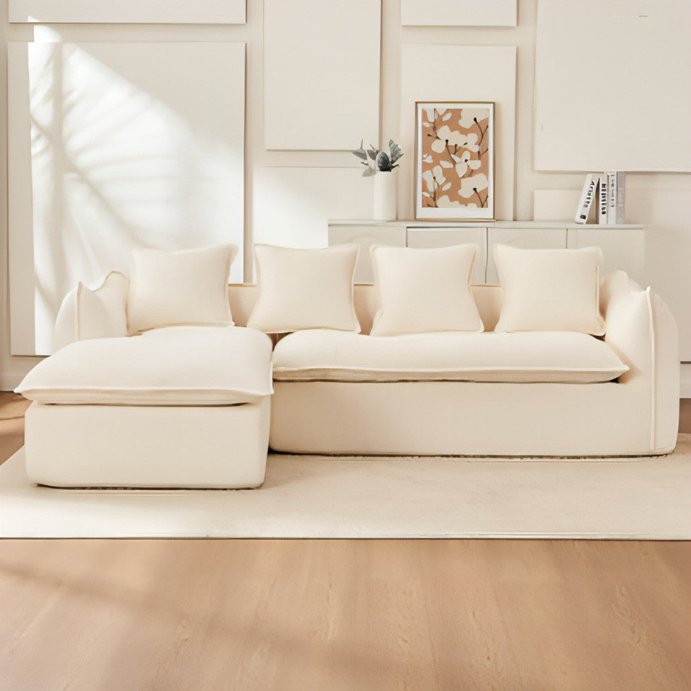 LuneluX_Home – Oversized 3-Seater L-Shape Sofa with Chaise (Beige/Grey)