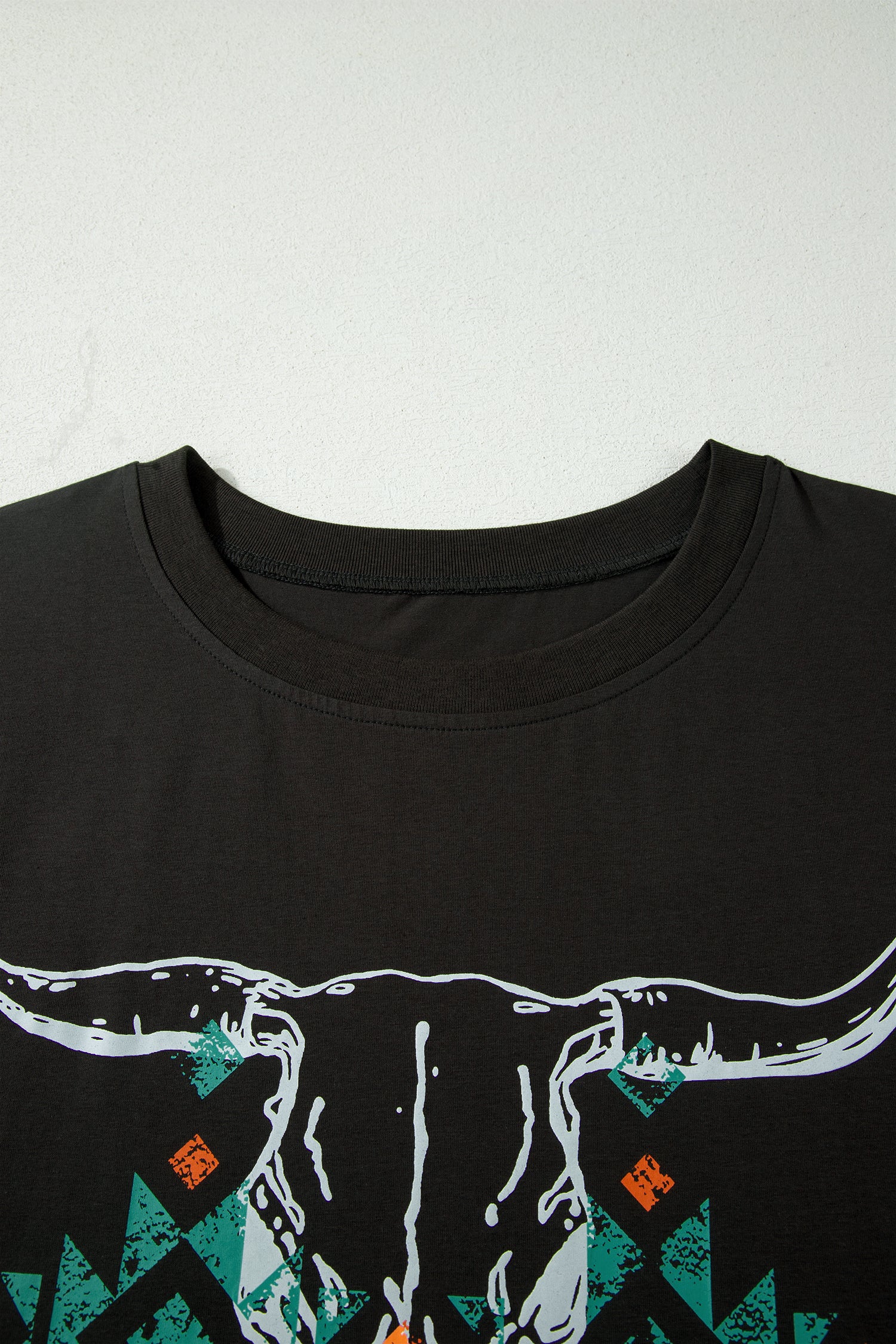 Carbon Grey Plus Size Western Aztec Bull Skull Printed T Shirt