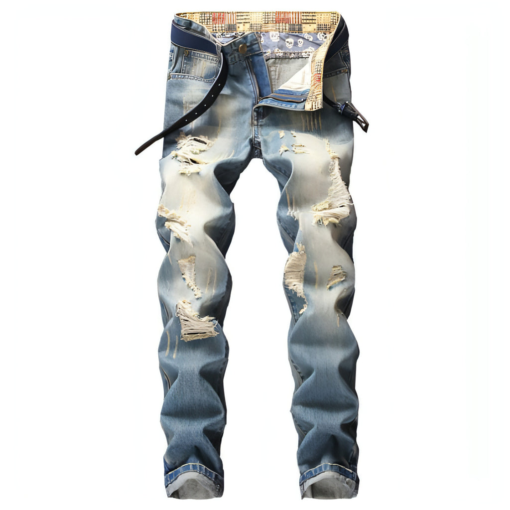 Pantalones vaqueros rasgados estilo Hong Kong estilo americano casual holgado para hombre