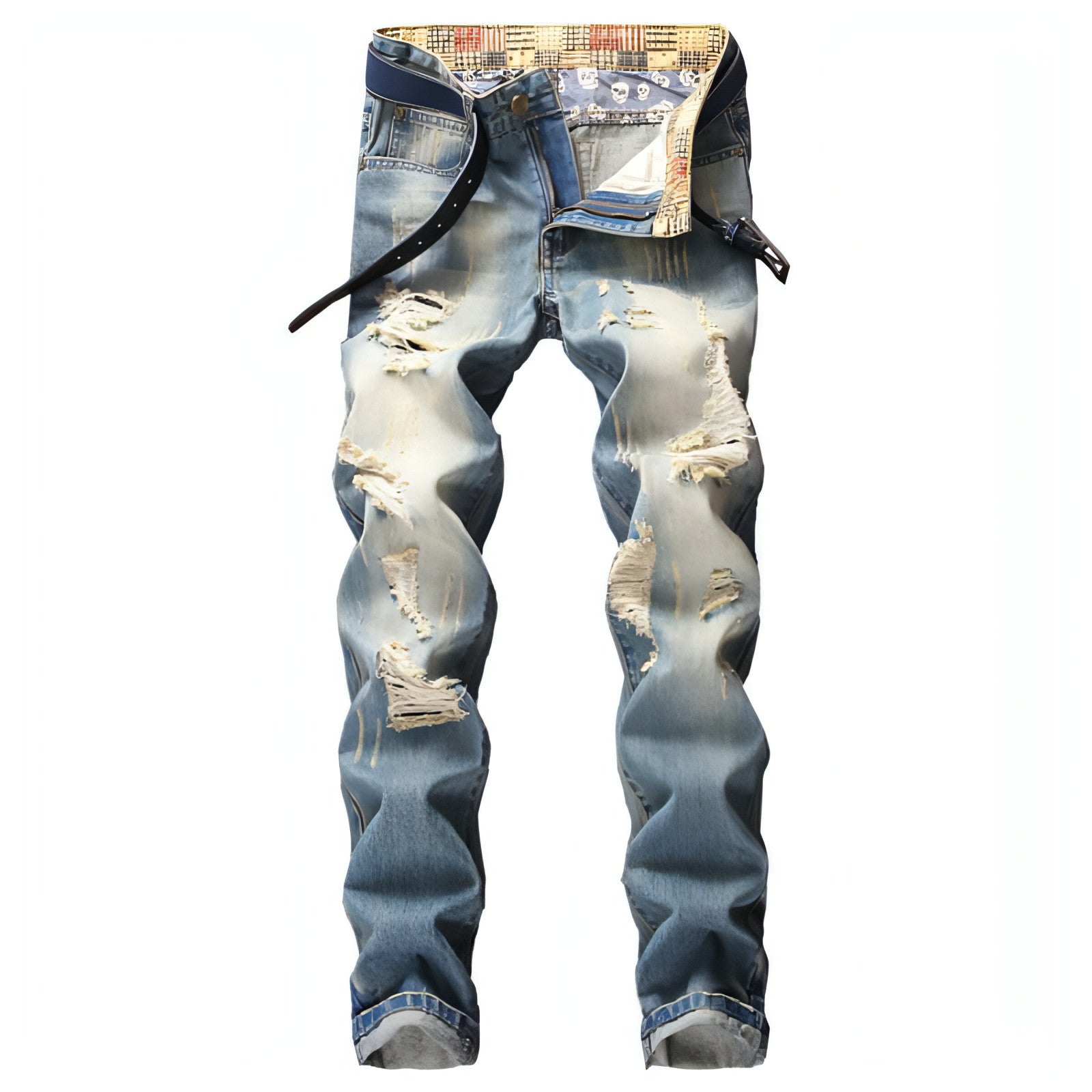 Pantalones vaqueros rasgados estilo Hong Kong estilo americano casual holgado para hombre