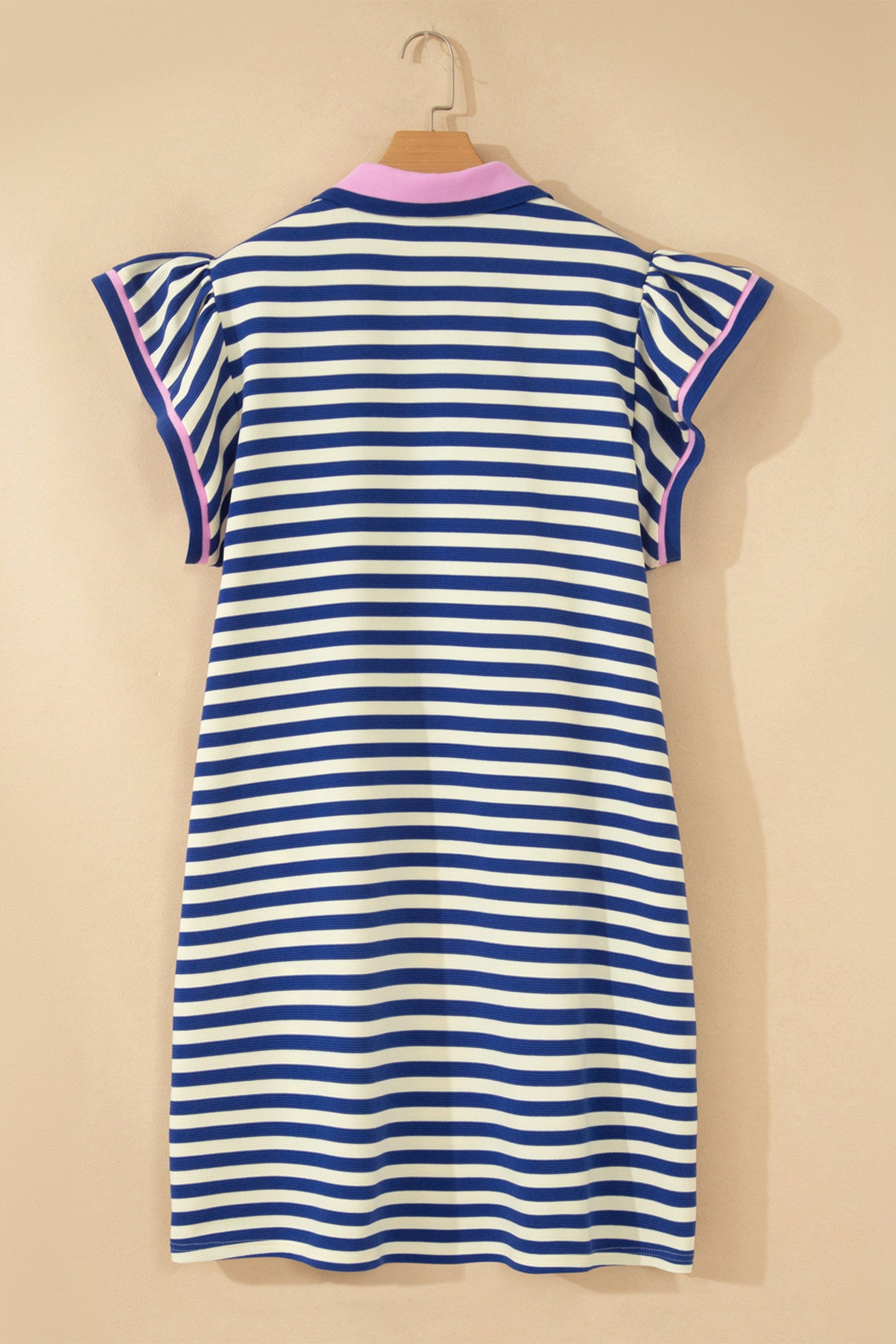 Dark Blue Striped Shift Dress Colorblock V Neck Short Sleeve Casual Summer