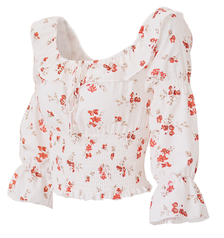 Top de tubo estampado de manga corta plisado con cuello de un solo pecho Ropa de mujer de primavera y verano (Camiseta)